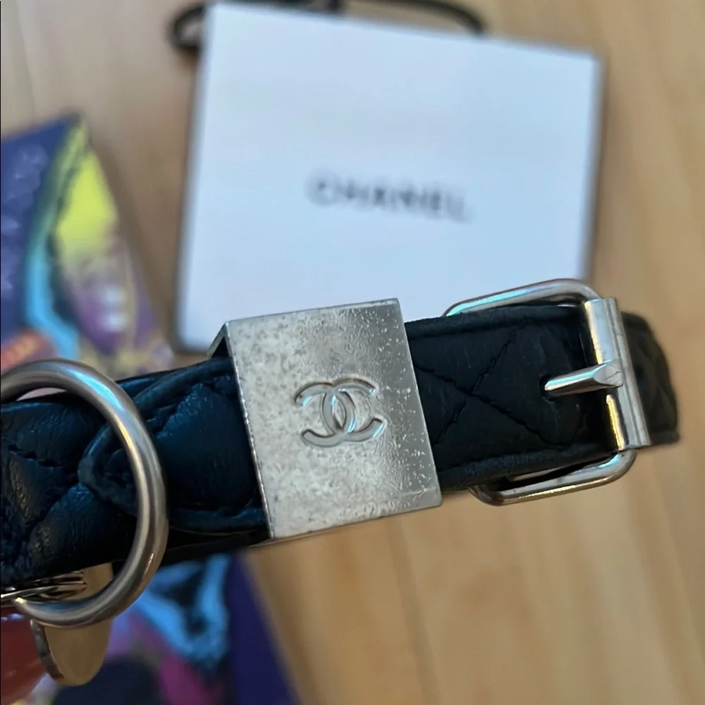 Chanel Black Leather Dog Collar with Chanel Hardware Logo - Picture 3 of 7